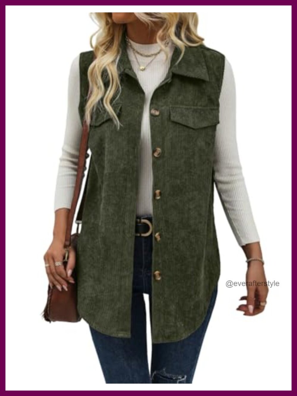 Corduroy Vest Sleeveless Button Down Shacket Outerwear Fall Winter
